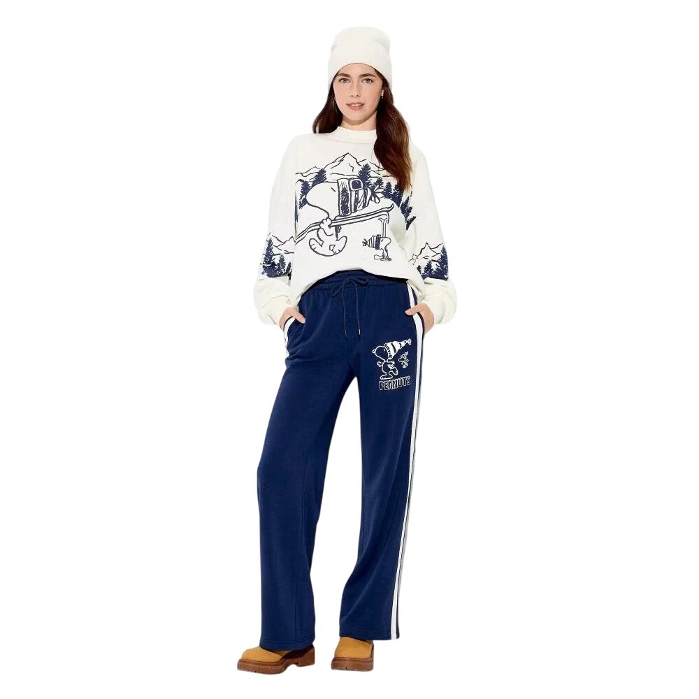 Peanuts Women's Blue Snoopy Graphic Wide Leg Sweatpants Size XXL